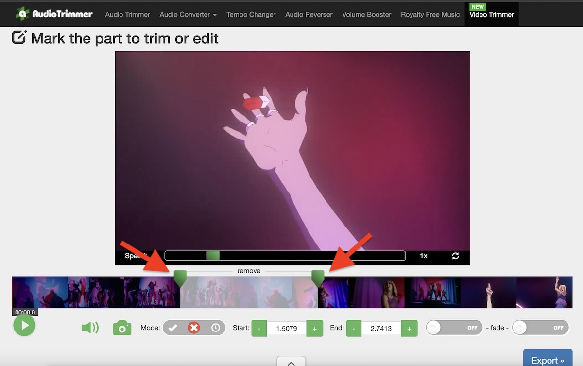 select unwanted part of video to delete